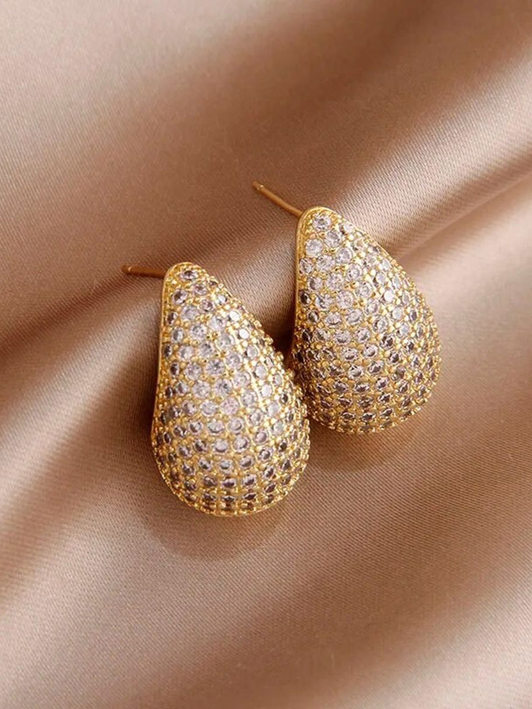 

ZIVOM 18K Gold-Plated Stones Studded Teardrop Shaped Studs Earrings