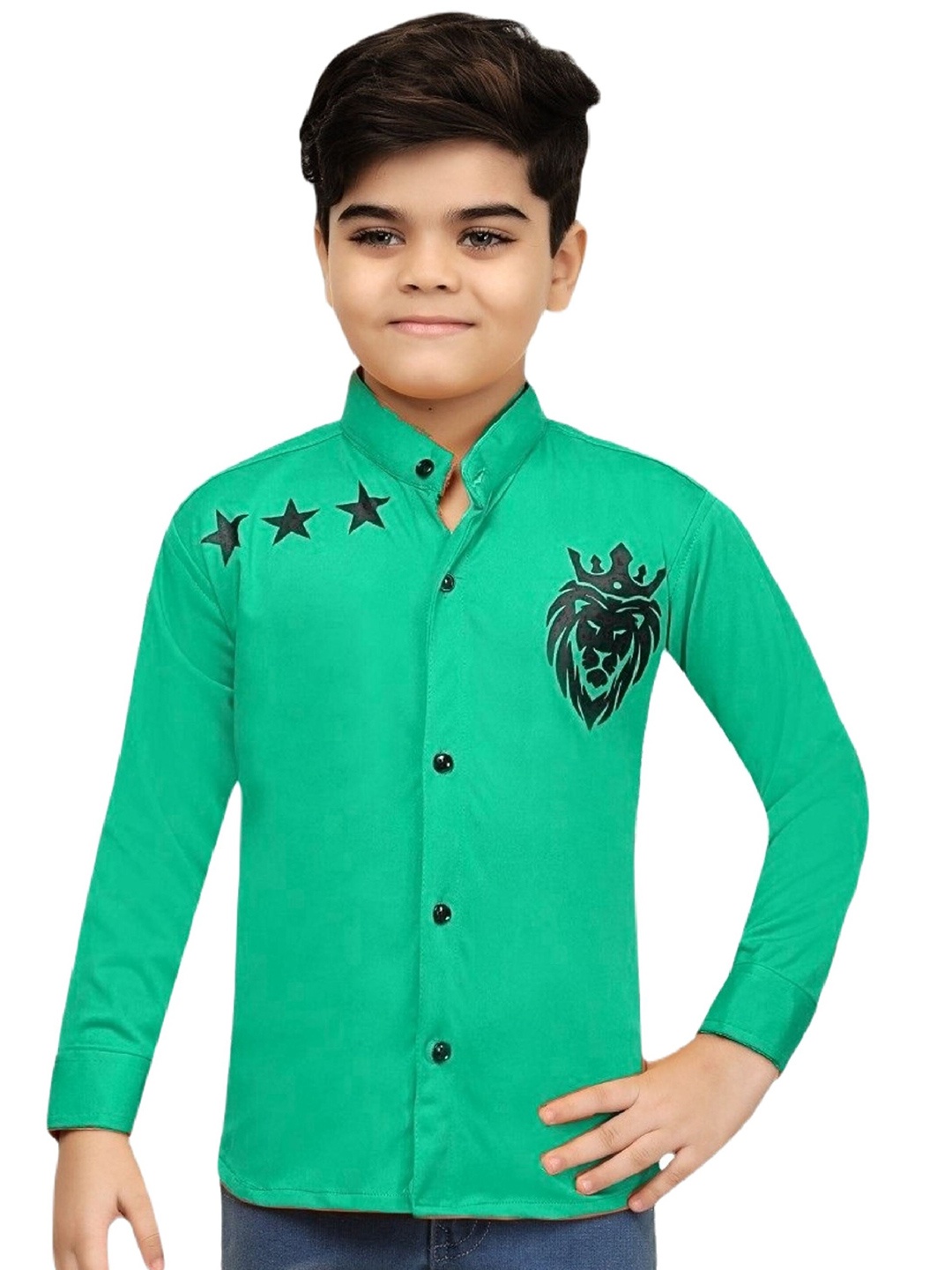

BAESD Boys Spread Collar Comfort Graphic Printed Casual Shirt, Green