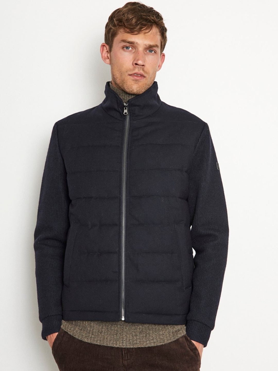 Bruun & Stengade Stand Collar Woollen Puffer Jacket, Navy blue