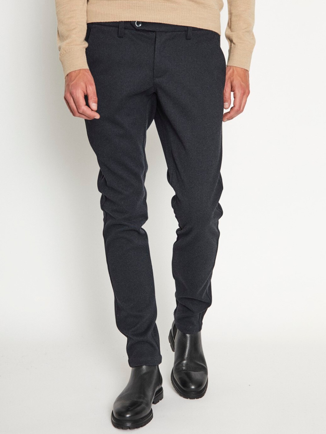 

Bruun & Stengade Men Textured Slim Fit Trousers, Blue