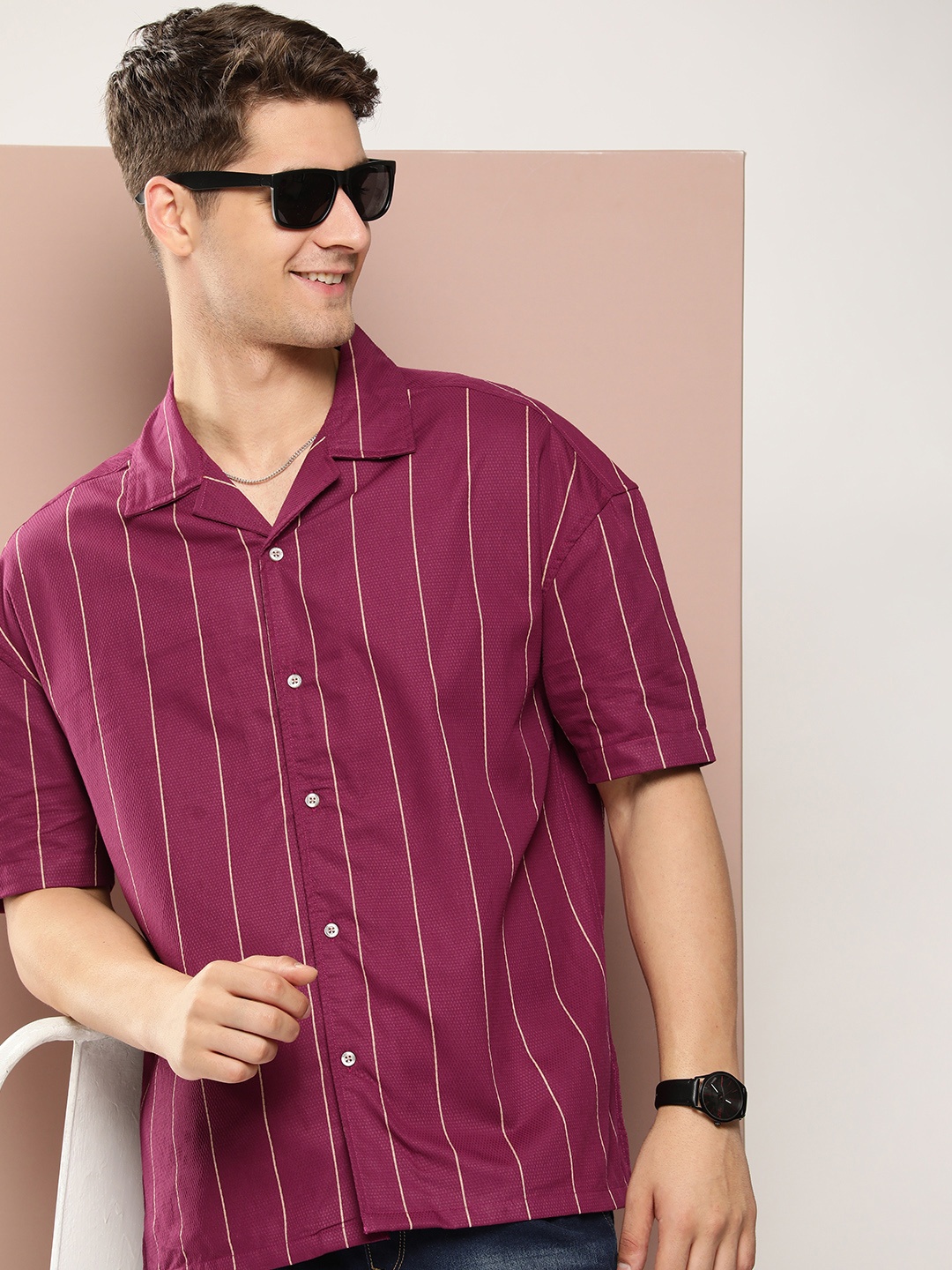 

Harvard Striped Pure Cotton Casual Shirt, Magenta