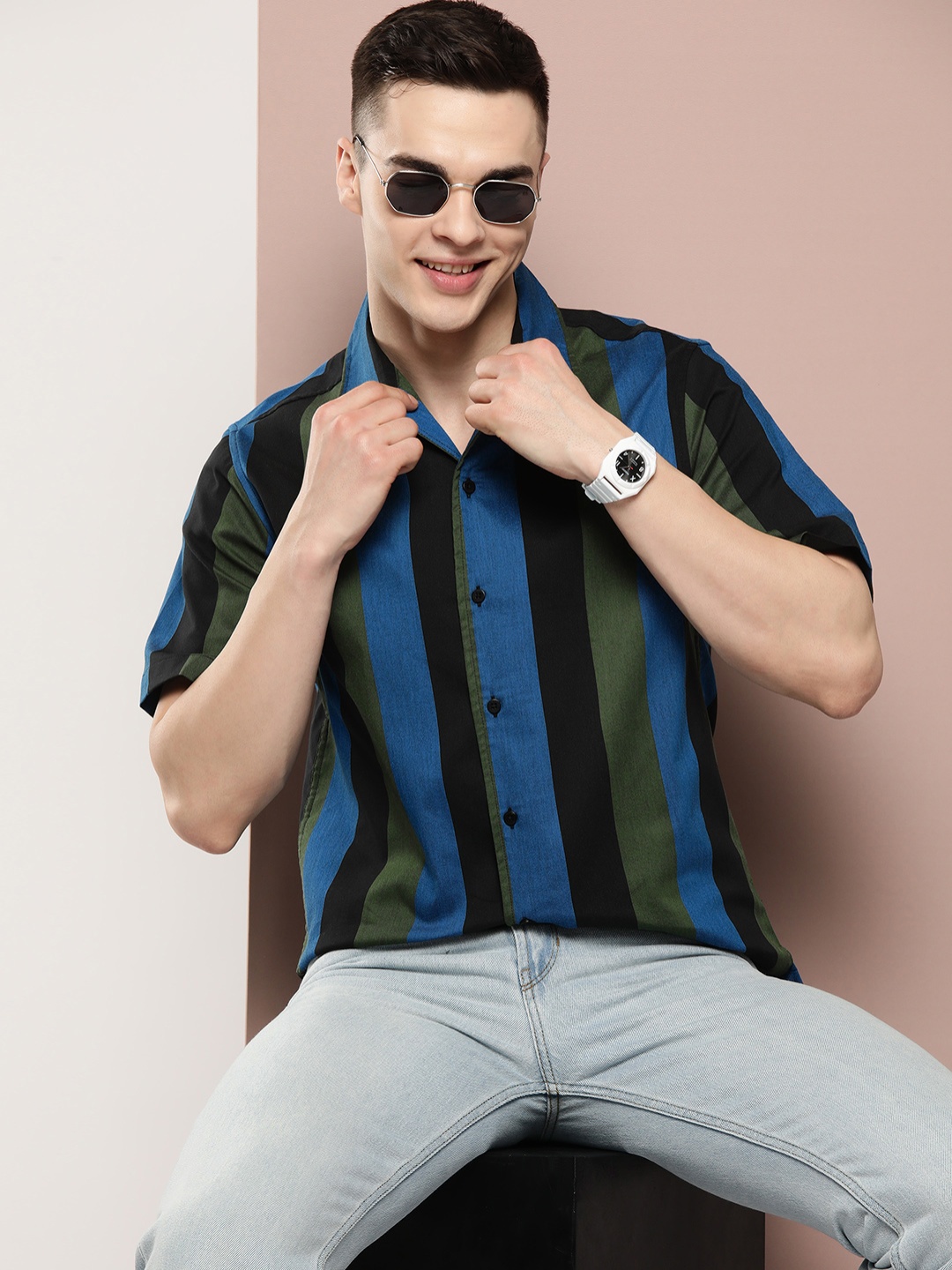 

Harvard Pure Cotton Striped Casual Shirt, Blue