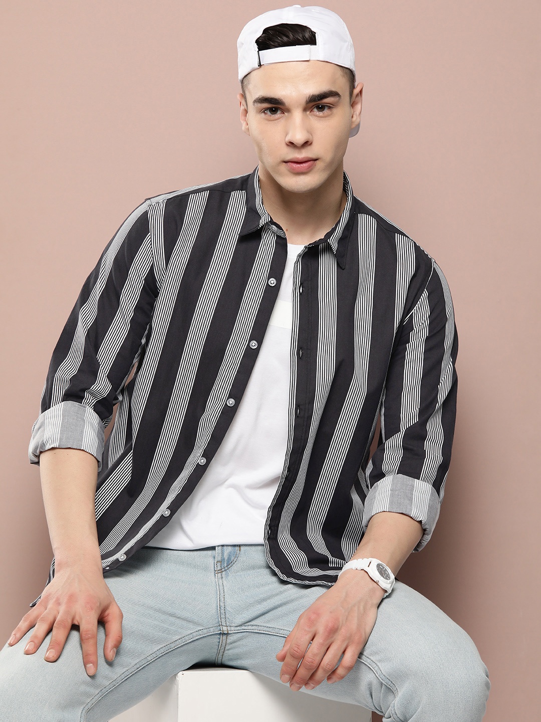 

Harvard Pure Cotton Striped Casual Shirt, Black