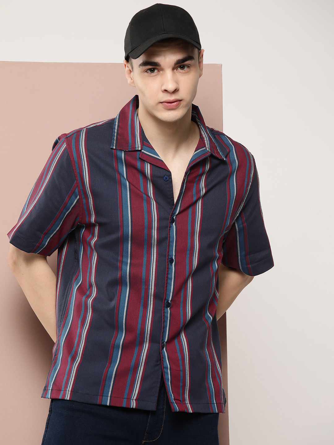 

Harvard Men Opaque Striped Pure Cotton Casual Shirt, Navy blue