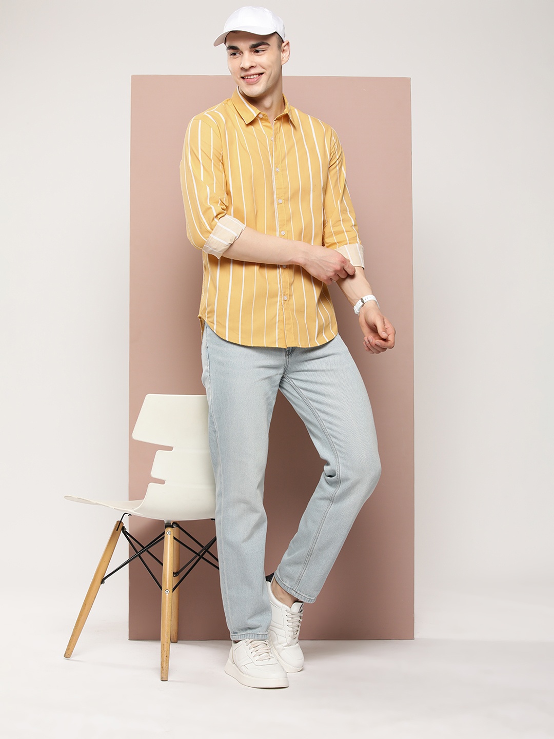 

Harvard Men Striped Pure Cotton Casual Shirt, Mustard