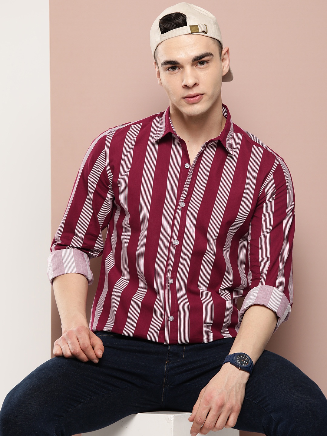 

Harvard Men Opaque Striped Pure Cotton Casual Shirt, Maroon