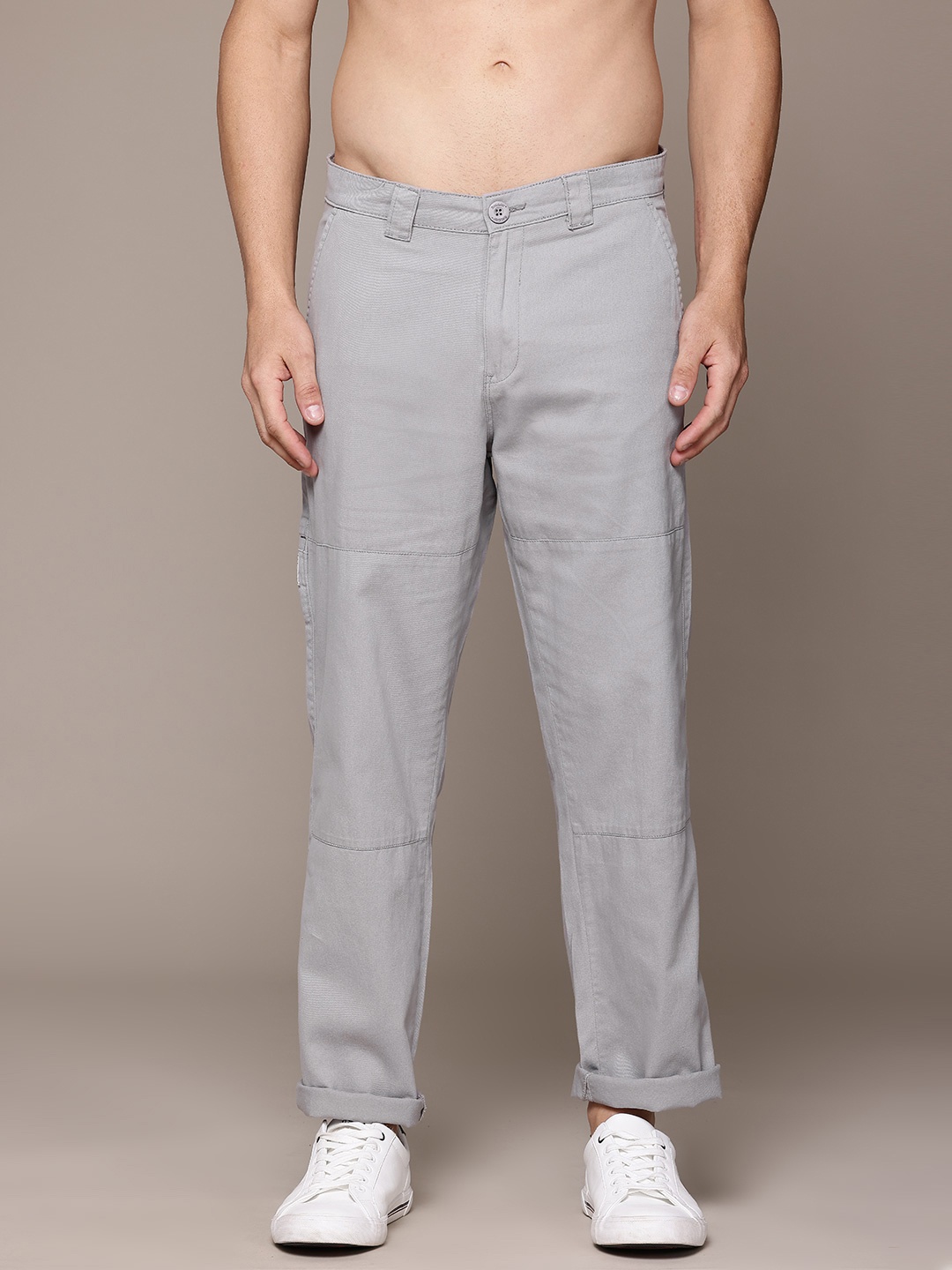 

The Roadster Lifestyle Co. Men Pure Cotton Relaxed Trousers, Grey