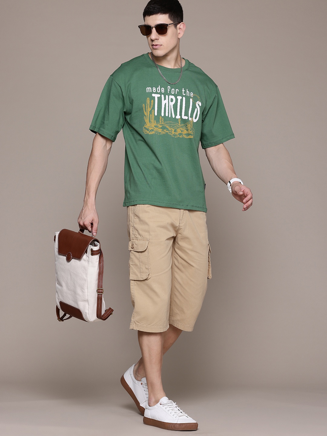 

The Roadster Lifestyle Co. Men Pure Cotton Cargo Shorts, Beige