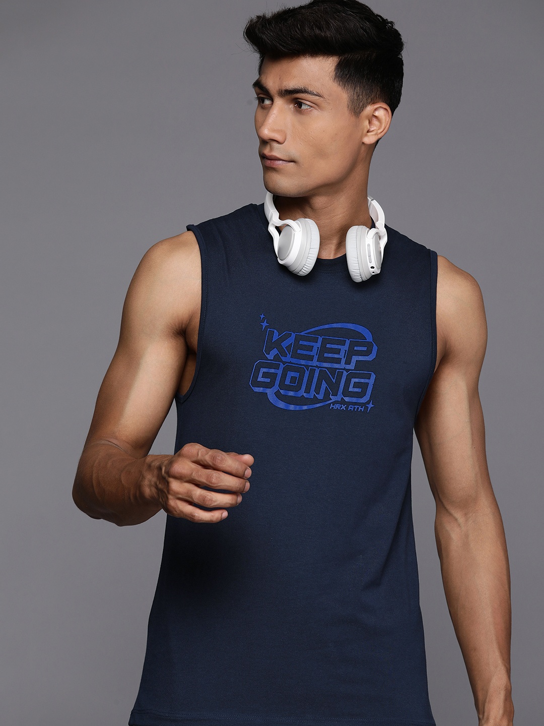 

HRX by Hrithik Roshan Typography Printed Lifestyle T-shirt, Navy blue
