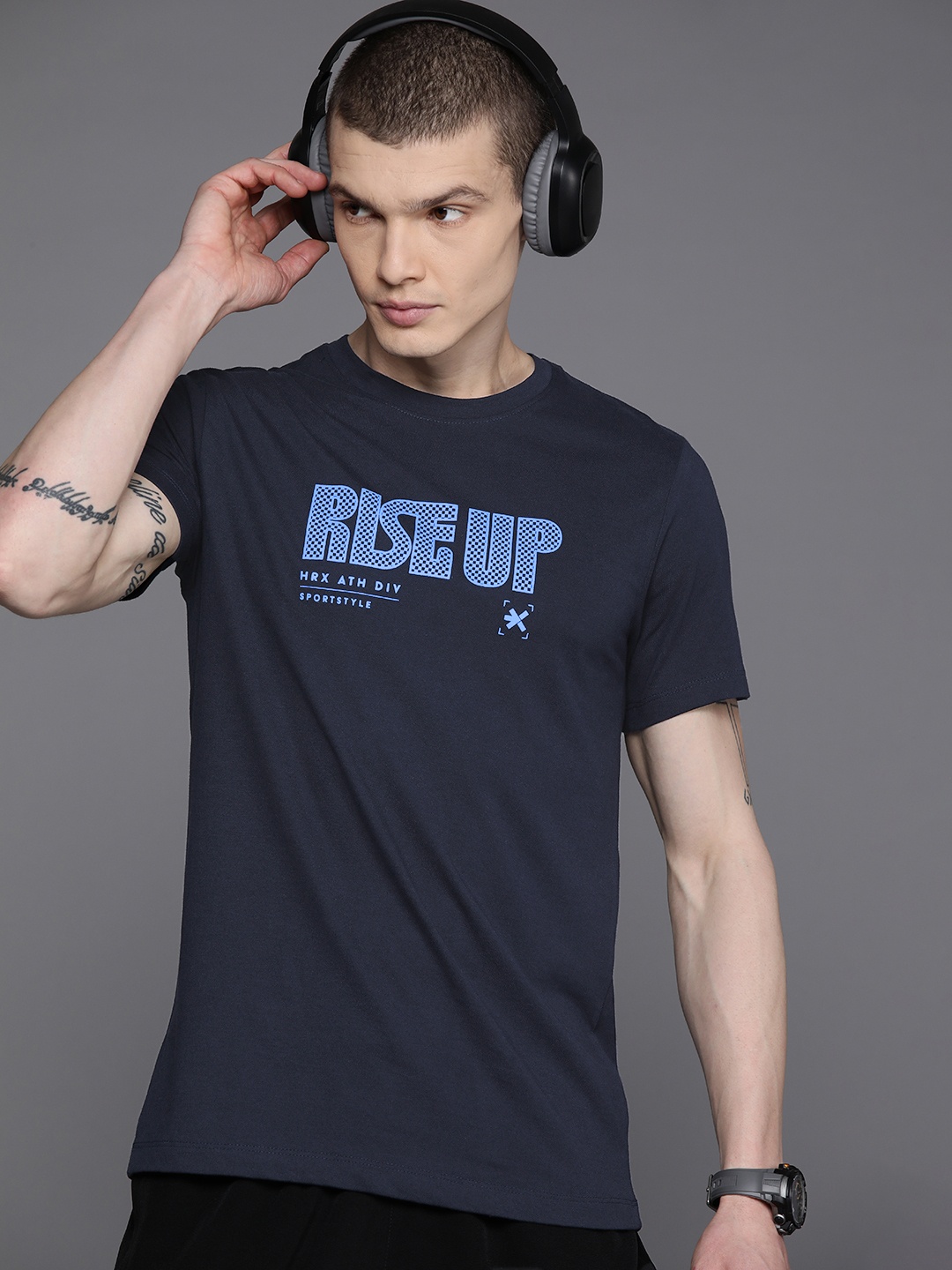 

HRX by Hrithik Roshan Typography Printed T-shirt, Navy blue
