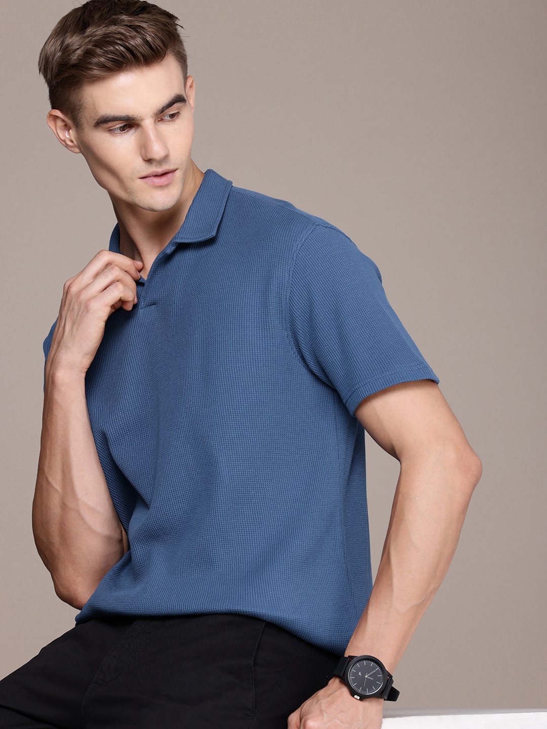 

French Connection Polo Collar Pure Cotton T-shirt, Blue