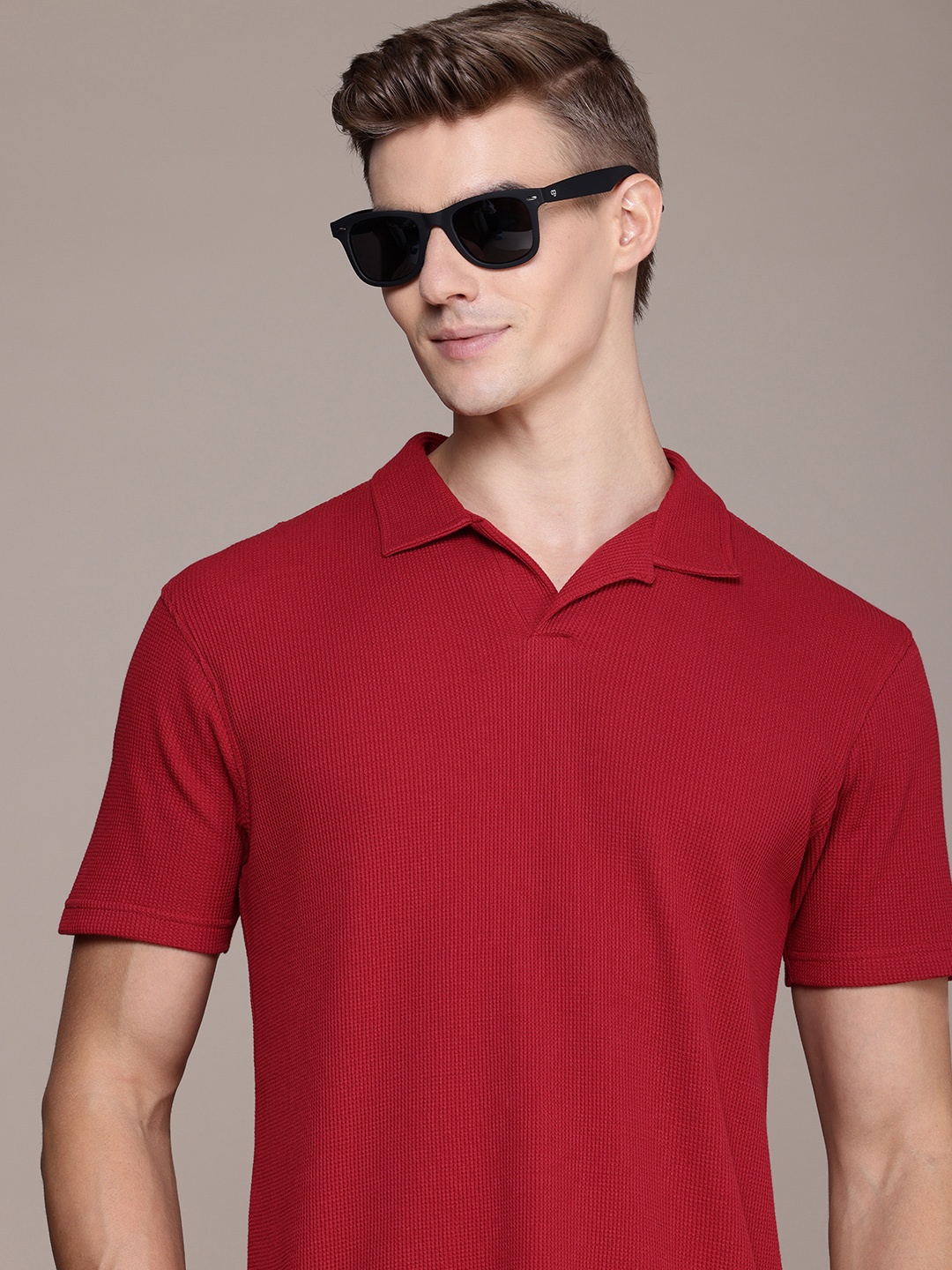 

French Connection Men Polo Collar Pure Cotton T-shirt, Red