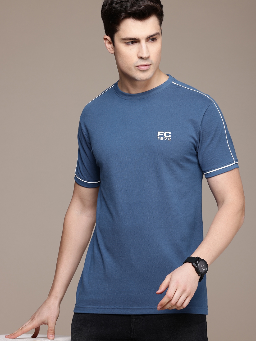 

French Connection Round Neck Pure Cotton T-shirt, Blue
