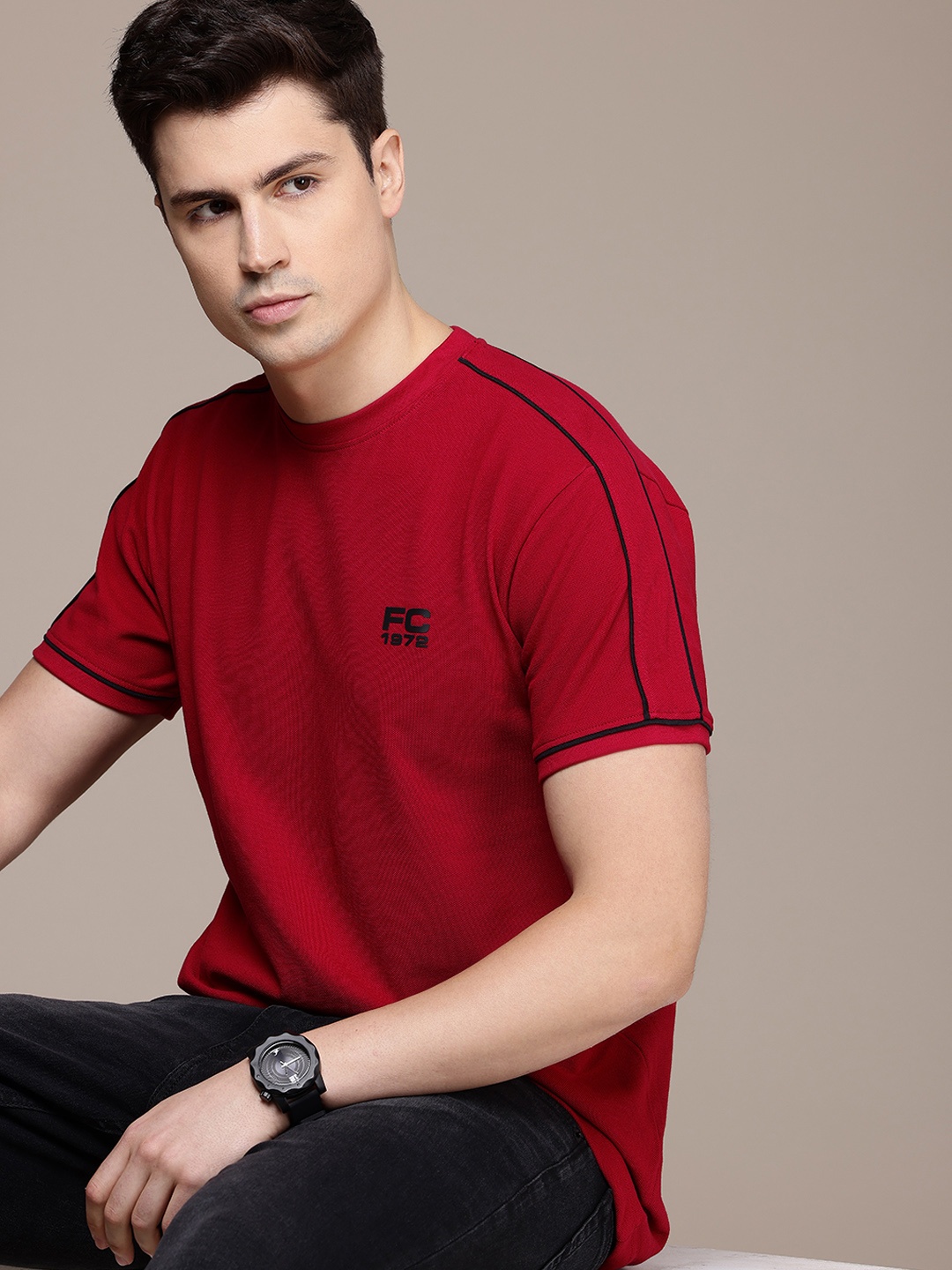 

French Connection Round Neck Pure Cotton T-shirt, Red