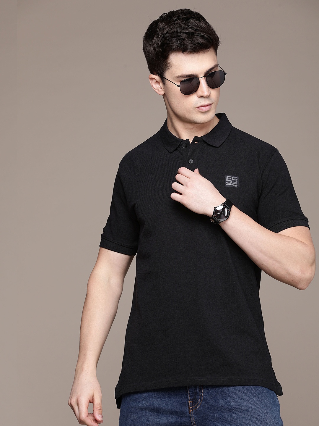 

French Connection Pure Cotton Polo Collar Casual T-shirt, Black