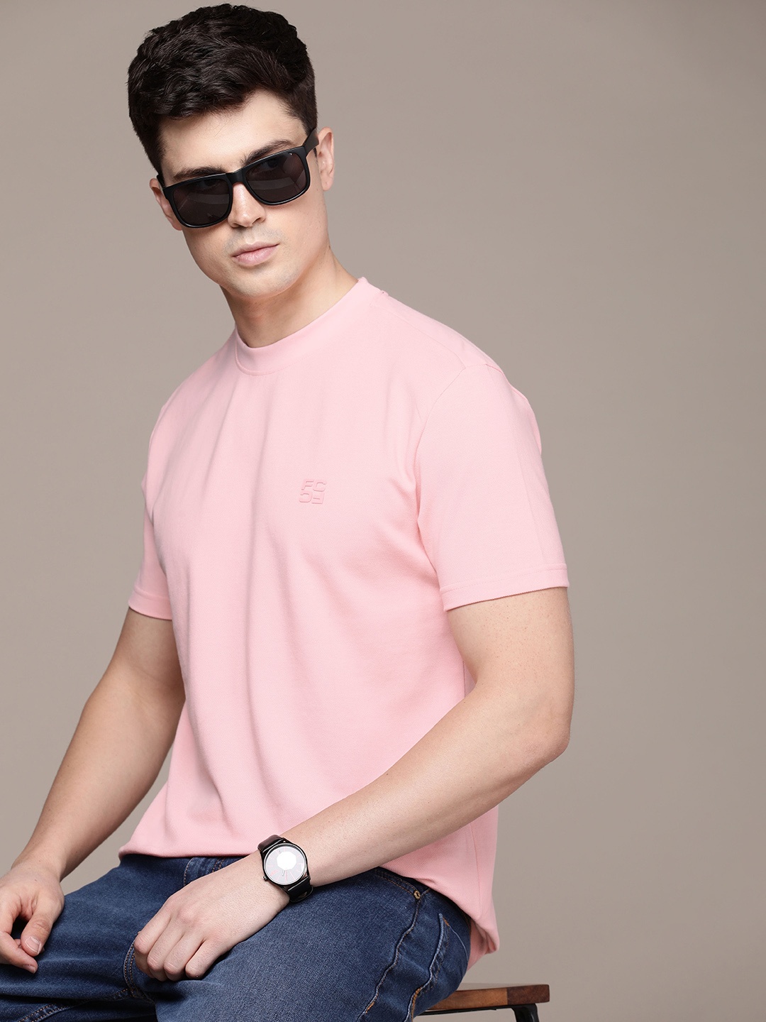 

French Connection Pure Cotton Solid Casual T-shirt, Peach