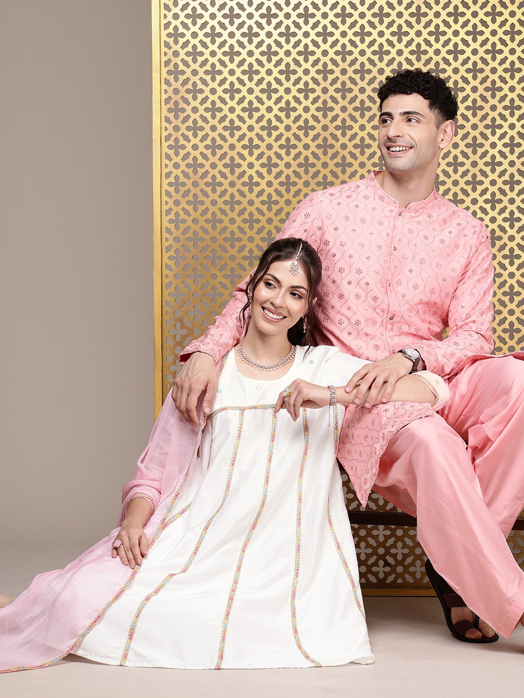 

House of Pataudi Jashn Empire Gotta Patti Kurta with Salwar & Dupatta, White