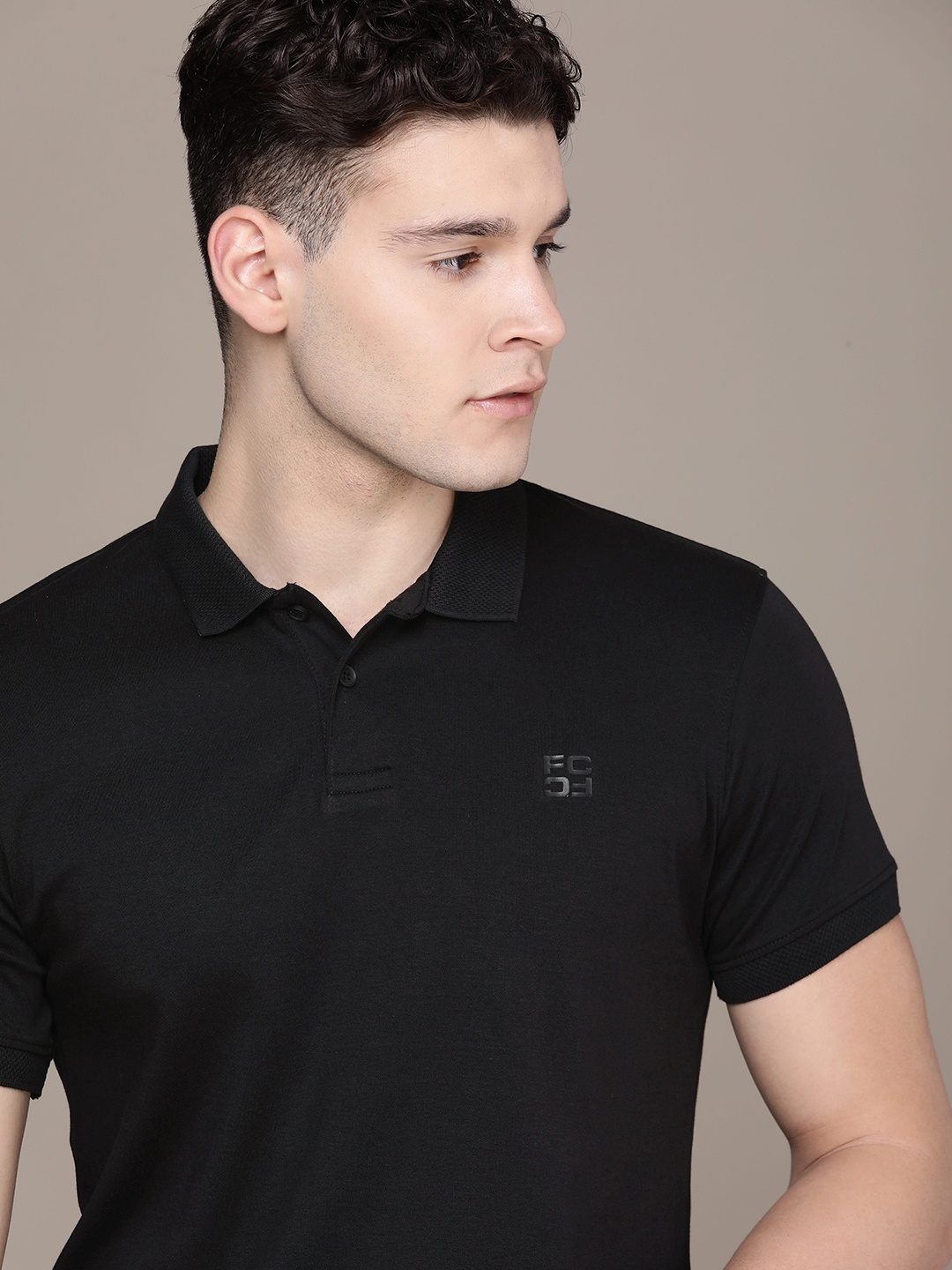 

French Connection Men Polo Collar Pure Cotton T-shirt, Black