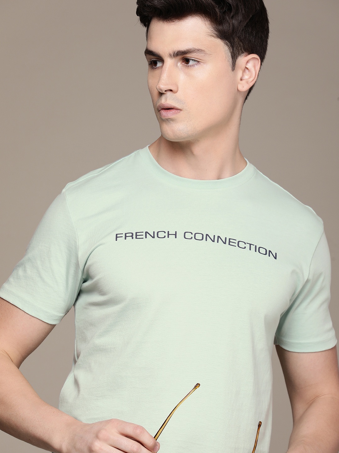 

French Connection Brand Logo Printed Pure Cotton T-shirt, Green