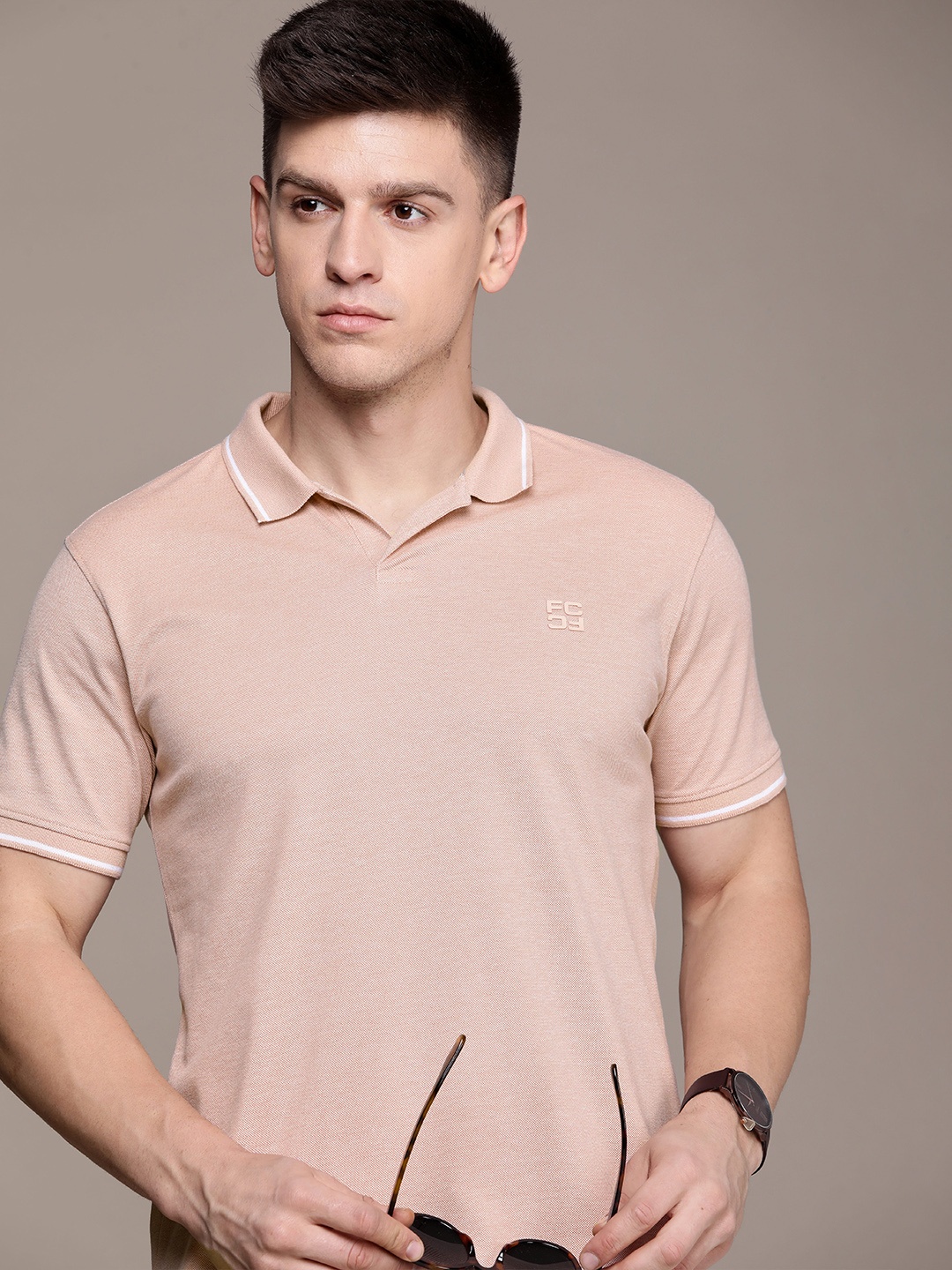 

French Connection Men Polo Collar Pure Cotton T-shirt, Pink