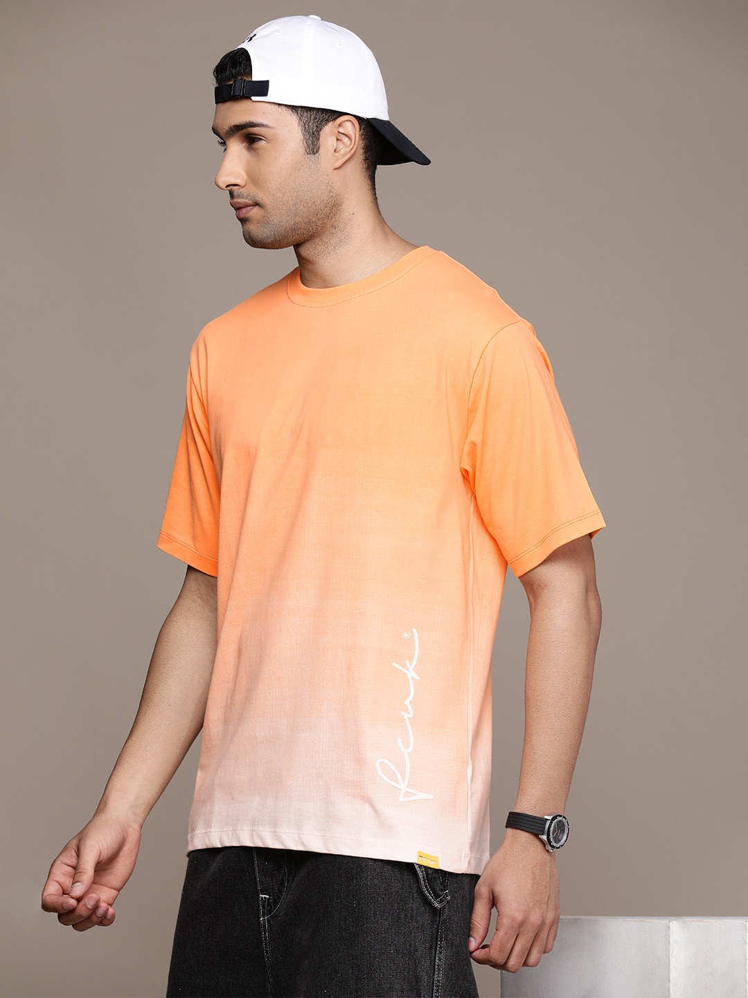 

FCUK Dyed Ombre Effect Pure Cotton T-shirt, Orange