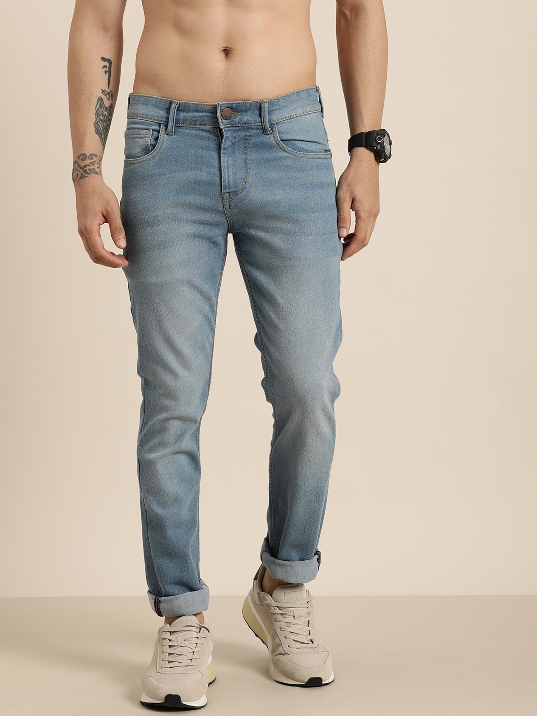 

HERE&NOW Men Slim Fit Light Fade Stretchable Jeans, Blue