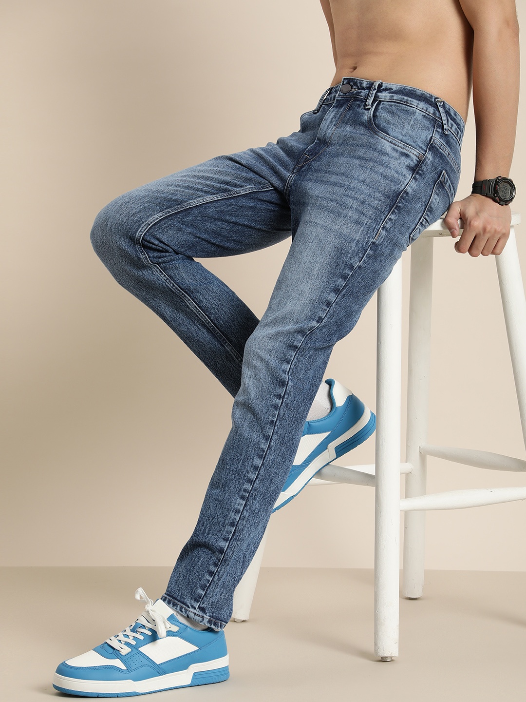 

HERE&NOW Men Slim Fit Light Fade Stretchable Jeans, Blue