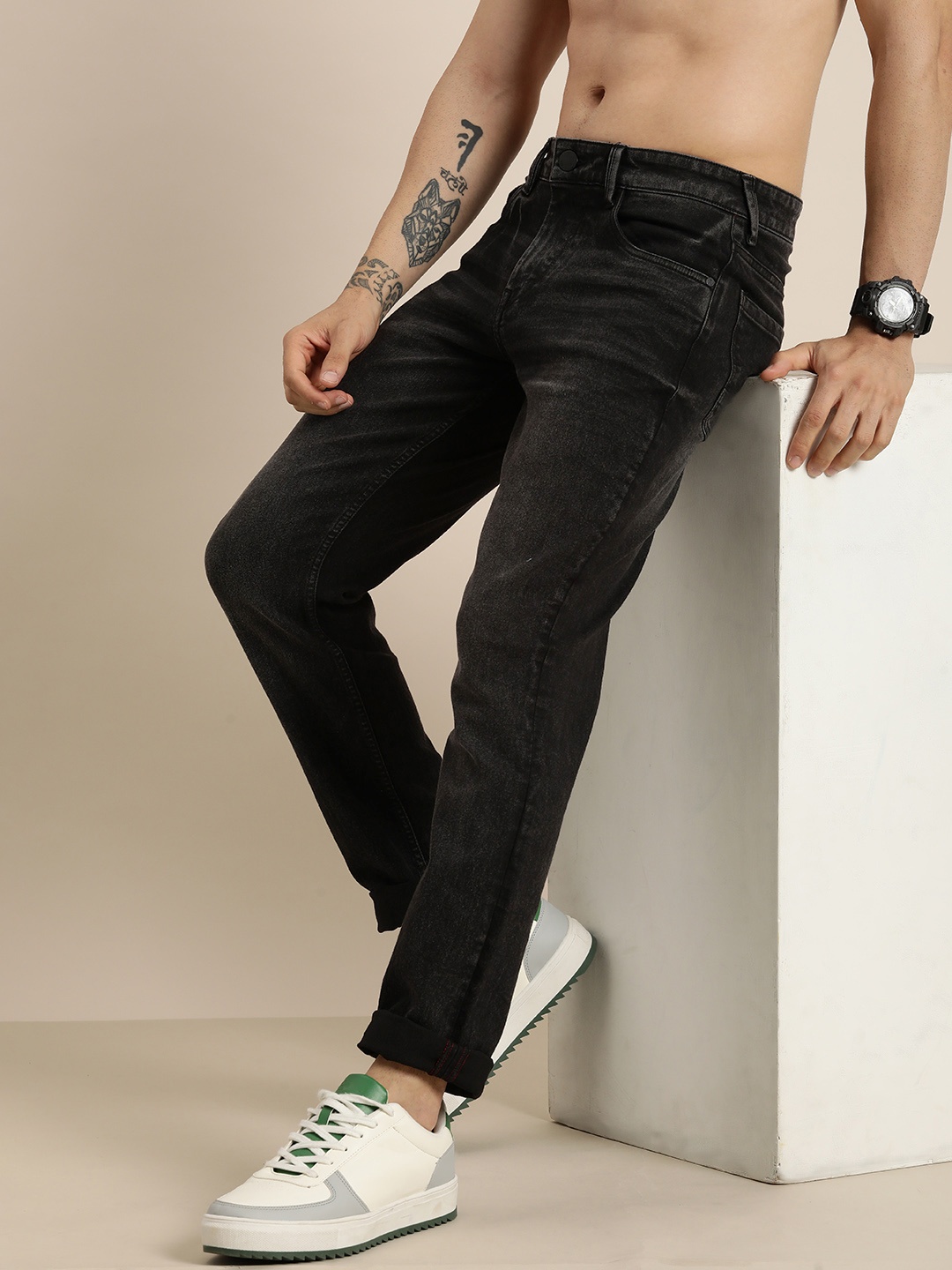 

HERE&NOW Men Slim Fit Stretchable Jeans, Black
