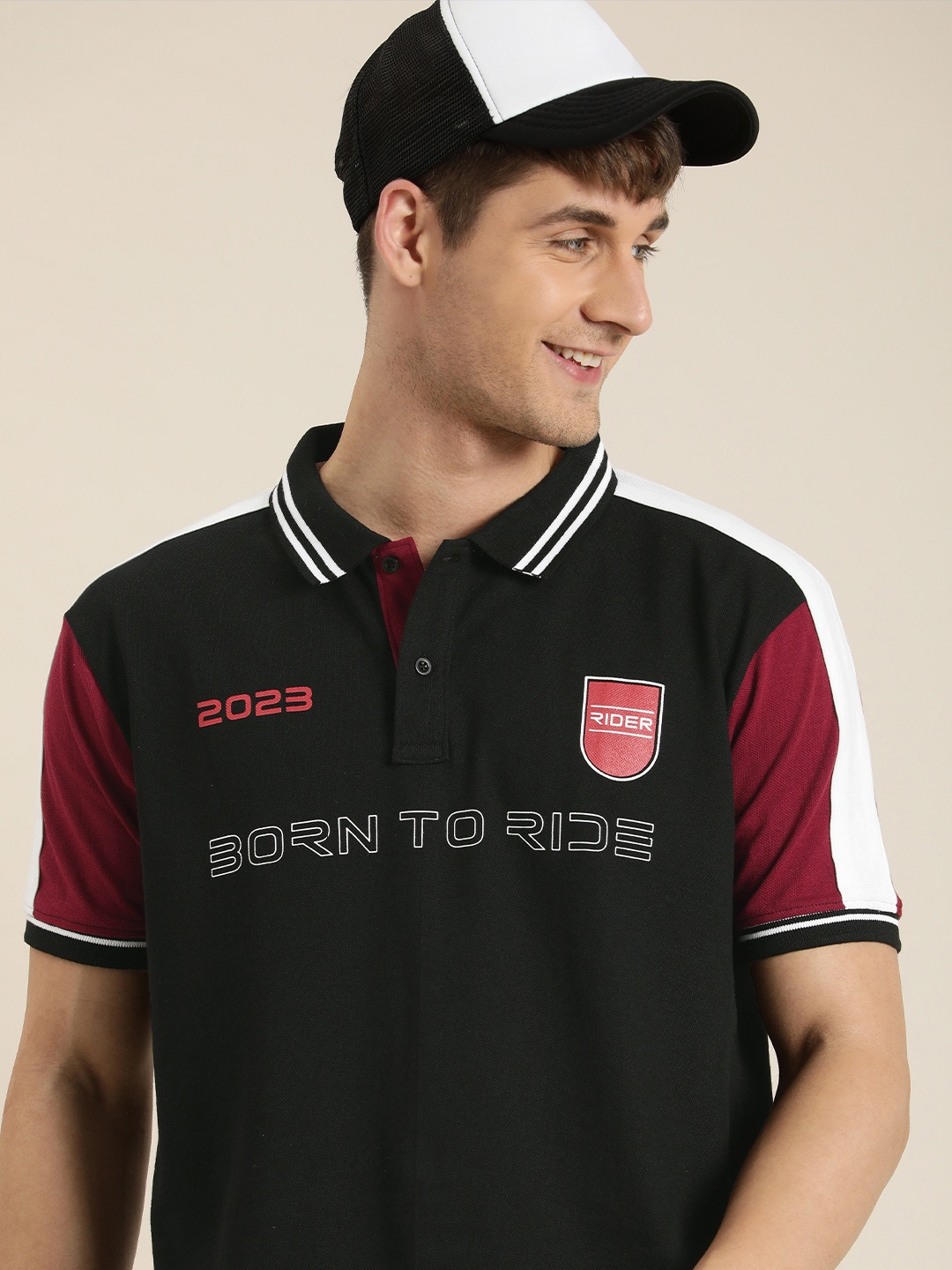 

HERE&NOW Typography Printed Polo Collar T-shirt, Black