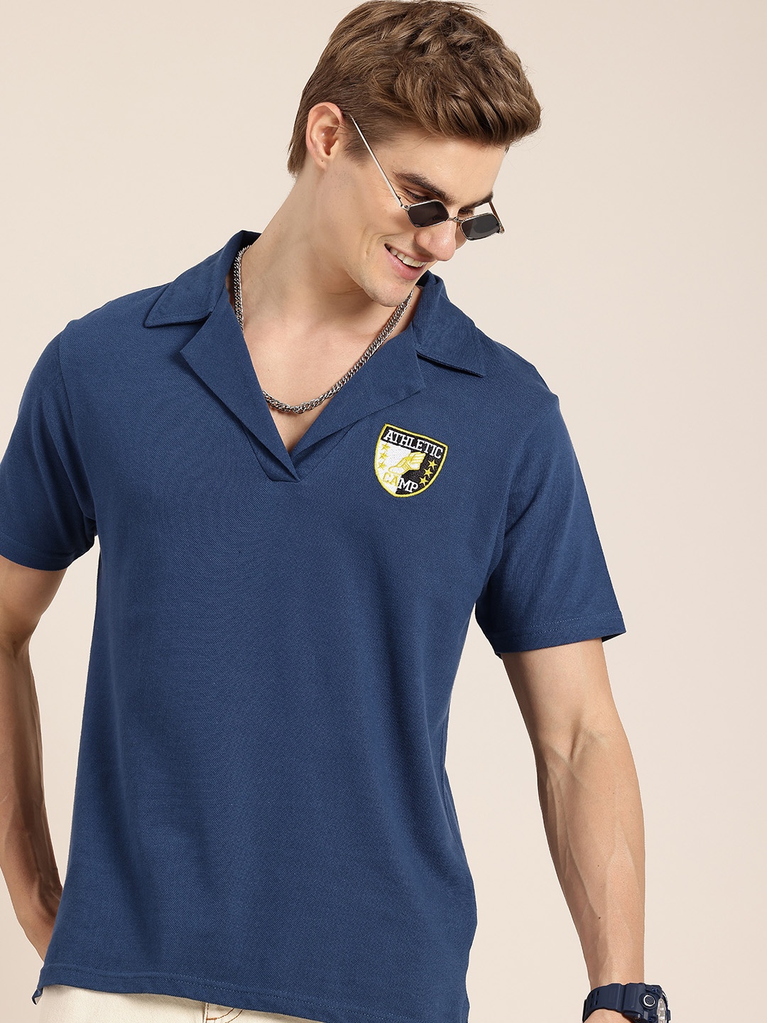 

HERE&NOW Pure Cotton Polo Collar T-shirt, Navy blue