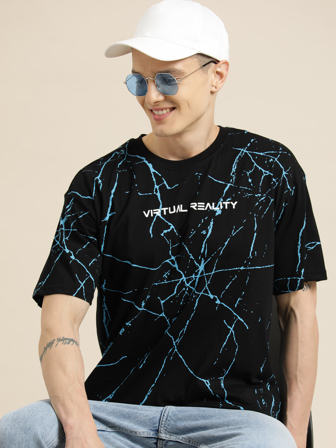 

HERE&NOW Printed Pure Cotton T-shirt, Black