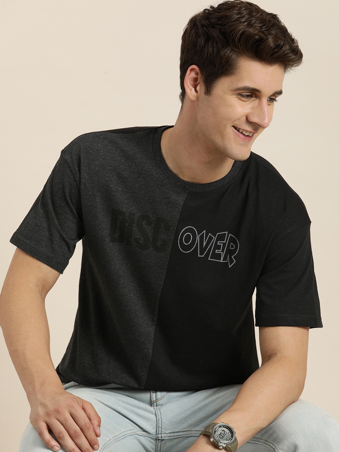 

HERE&NOW Colourblocked Casual T-shirt, Black