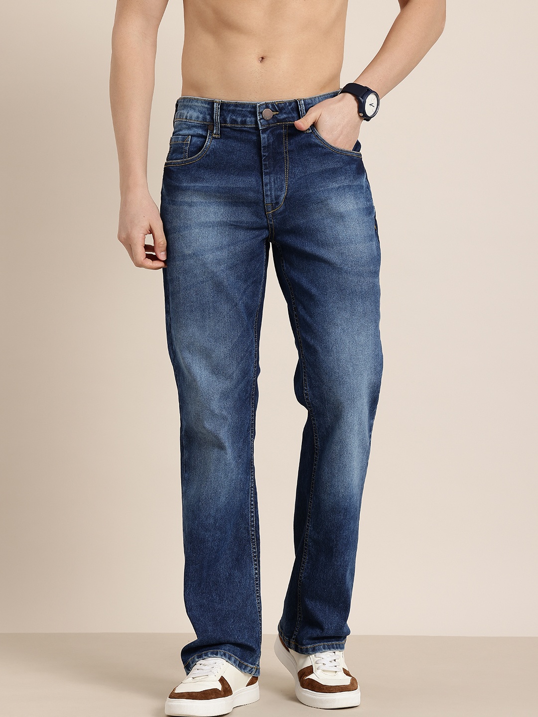 

HERE&NOW Men Bootcut Light Fade Stretchable Jeans, Blue