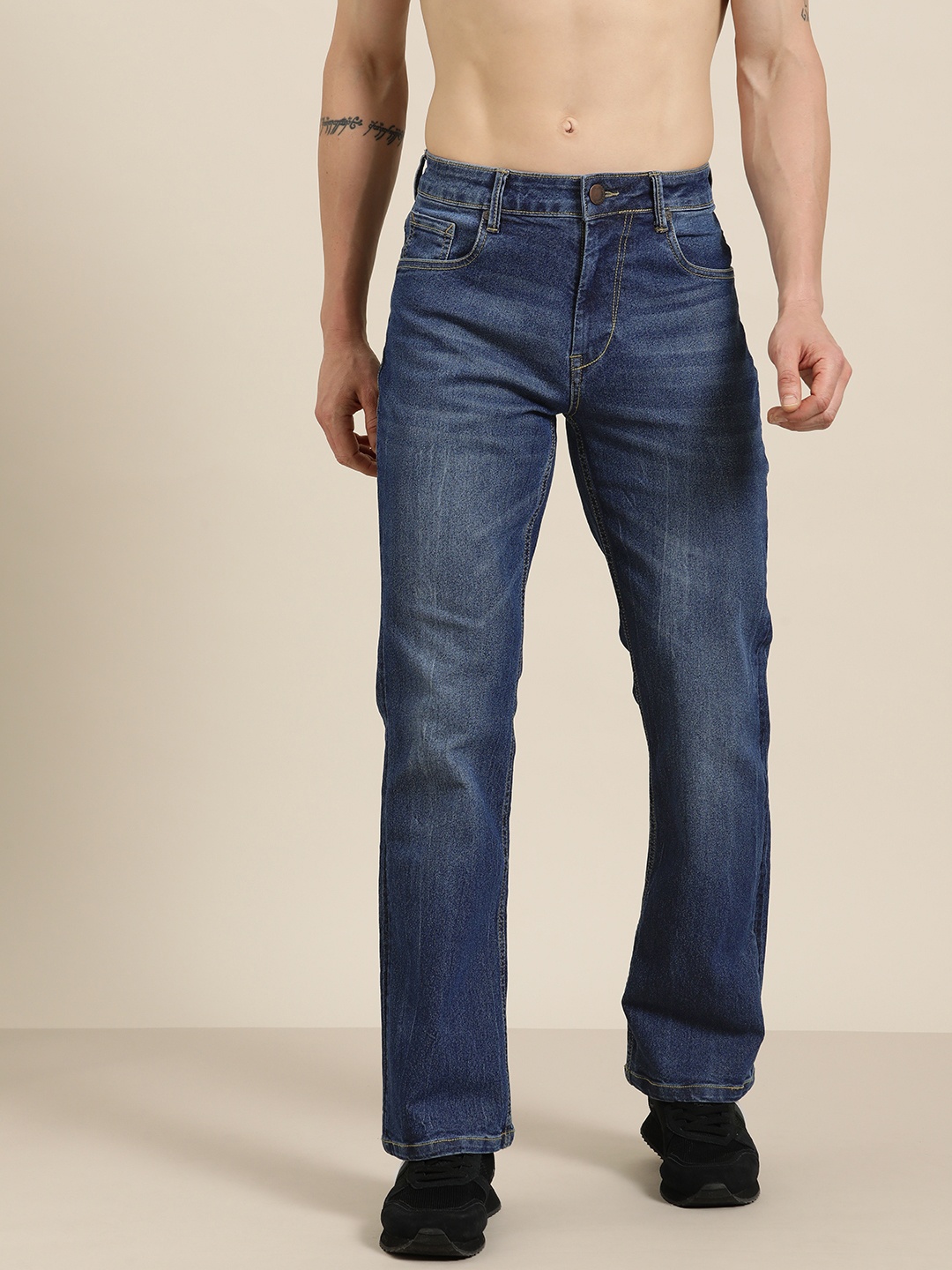 

HERE&NOW Men Bootcut Light Fade Stretchable Jeans, Blue