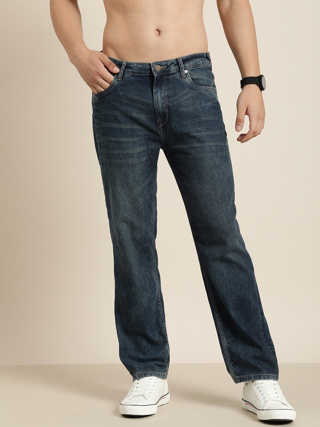 

HERE&NOW Men Light Fade Stretchable Jeans, Blue