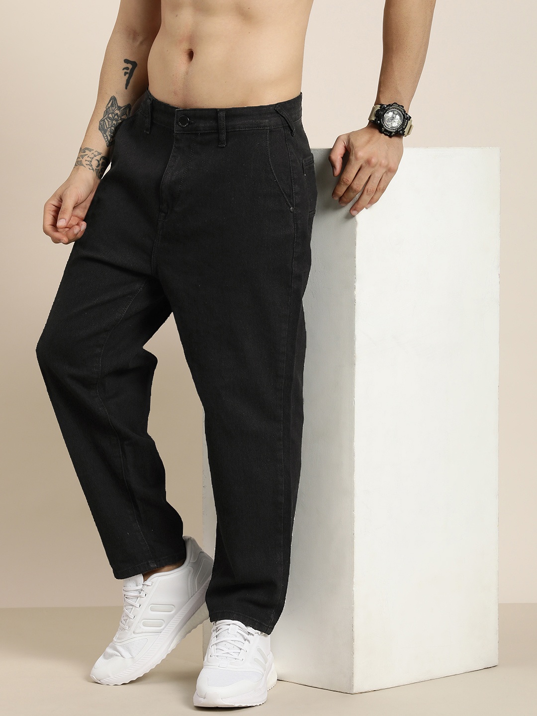 

HERE&NOW Men Slouchy Fit Stretchable Jeans, Black