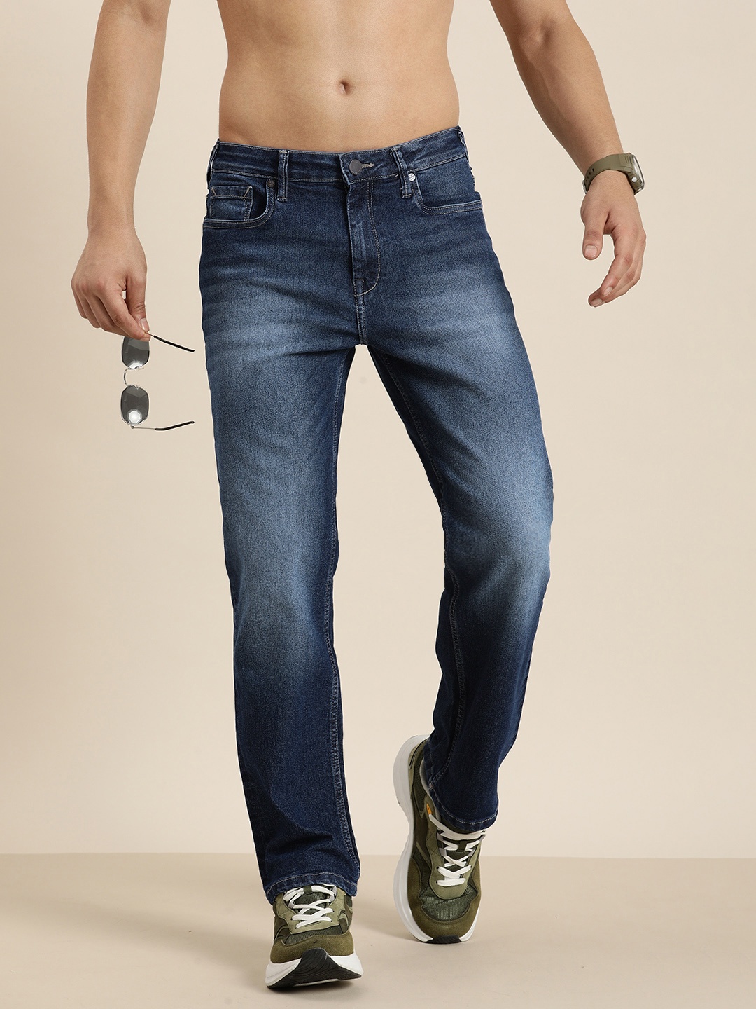 

HERE&NOW Men Light Fade Stretchable Jeans, Navy blue