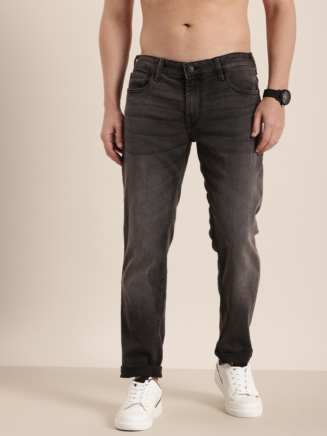 

HERE&NOW Men Slim Fit Light Fade Stretchable Jeans, Black