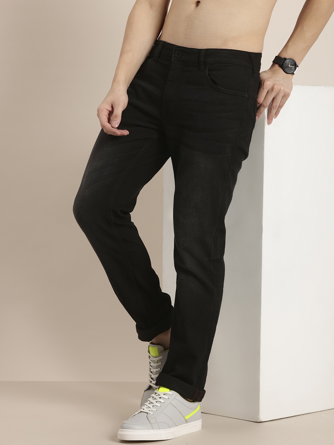 

HERE&NOW Men Slim Fit Stretchable Jeans, Black