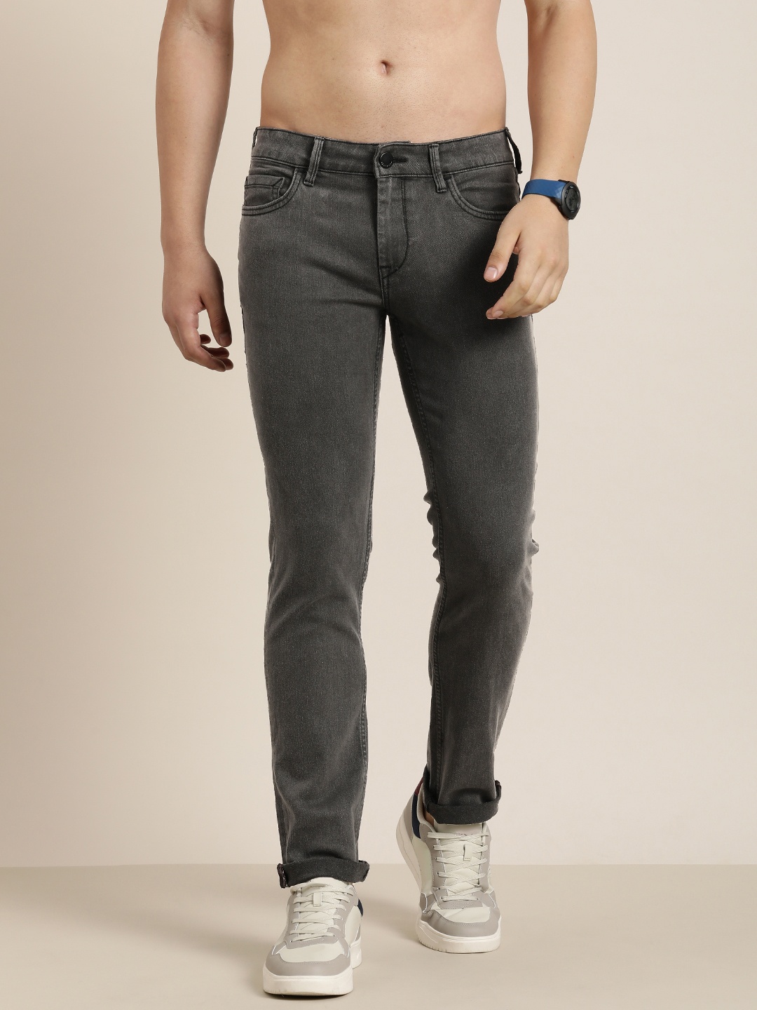 

HERE&NOW Men Slim Fit Light Fade Stretchable Jeans, Charcoal