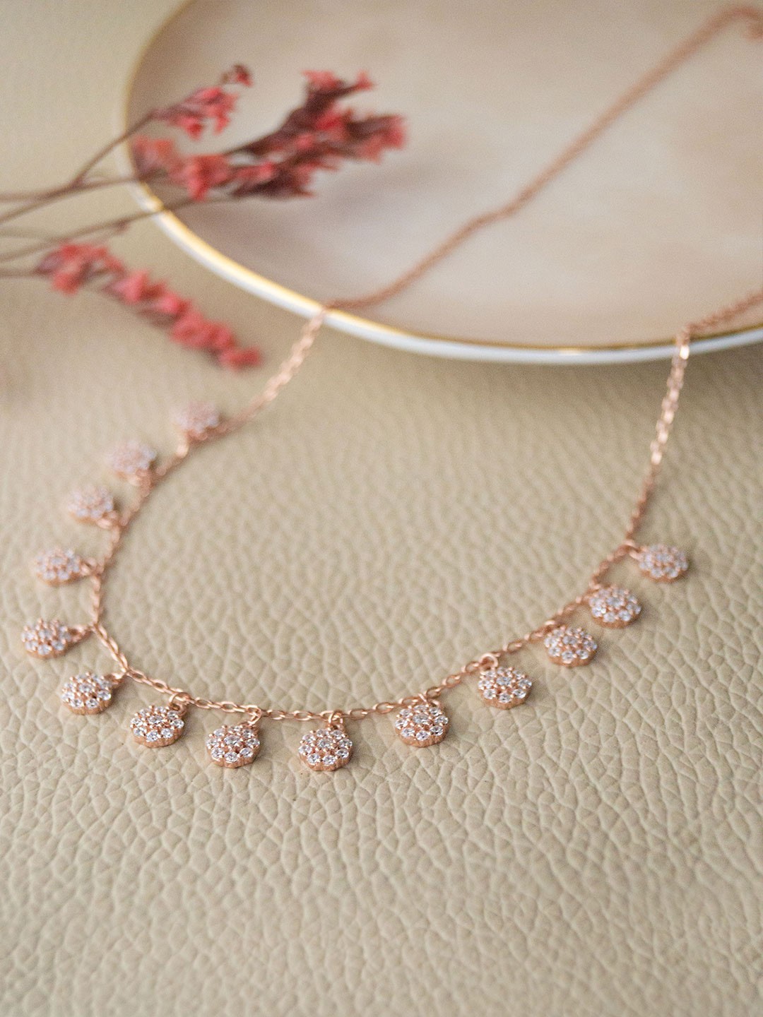 

MANNASH Rose Gold Plated CZ Studded Sterling Silver Necklace