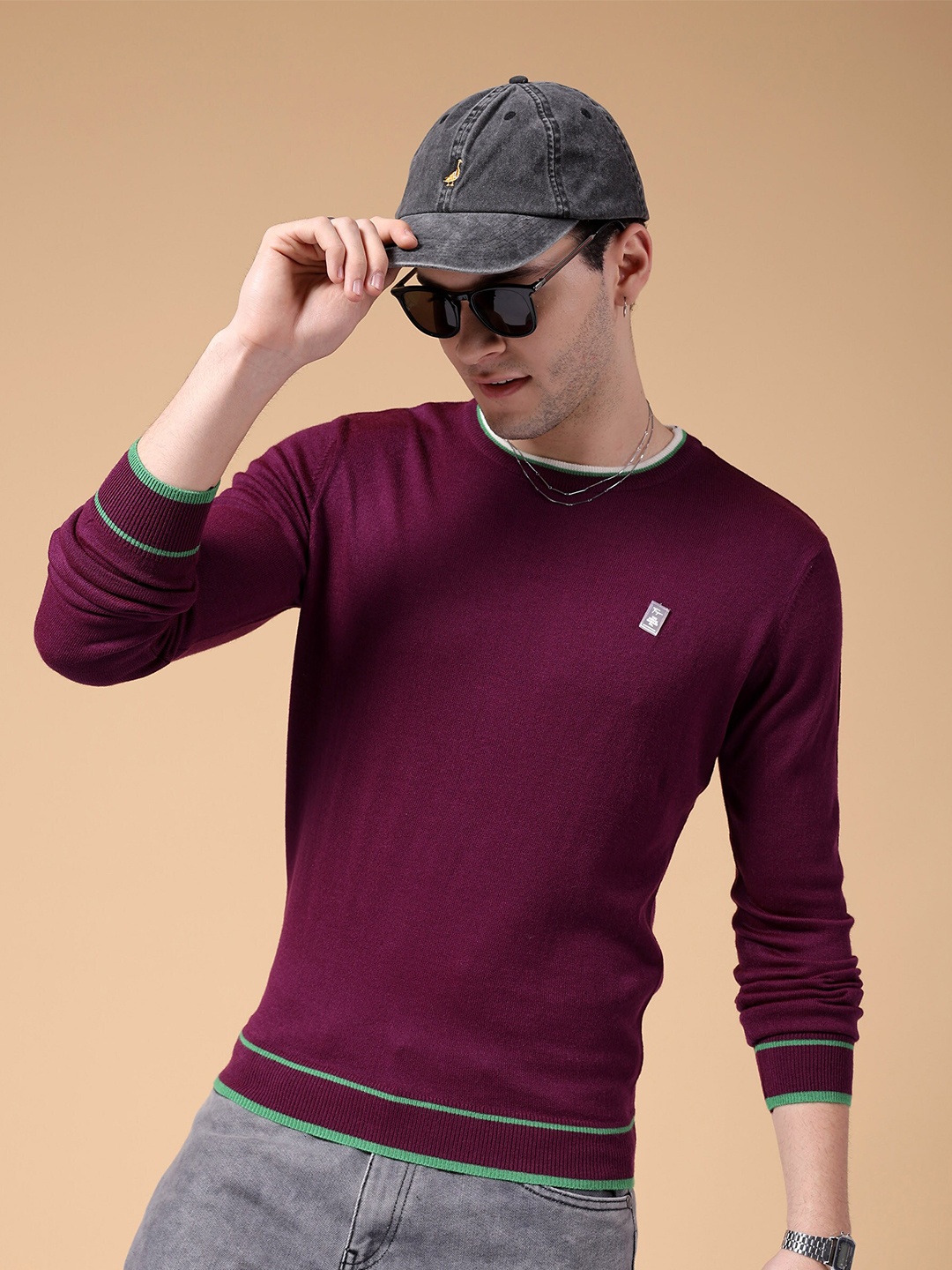 

The Indian Garage Co Round Neck Acrylic Sweaters, Purple