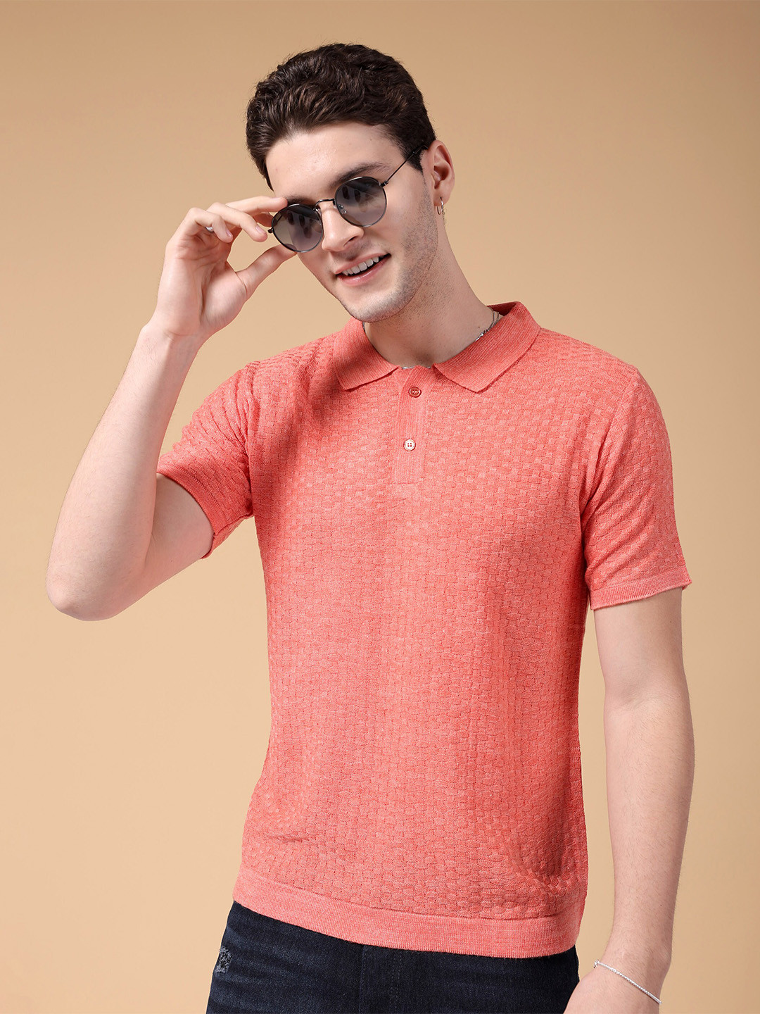 

The Indian Garage Co Shirt Collar Acrylic Sweaters, Pink