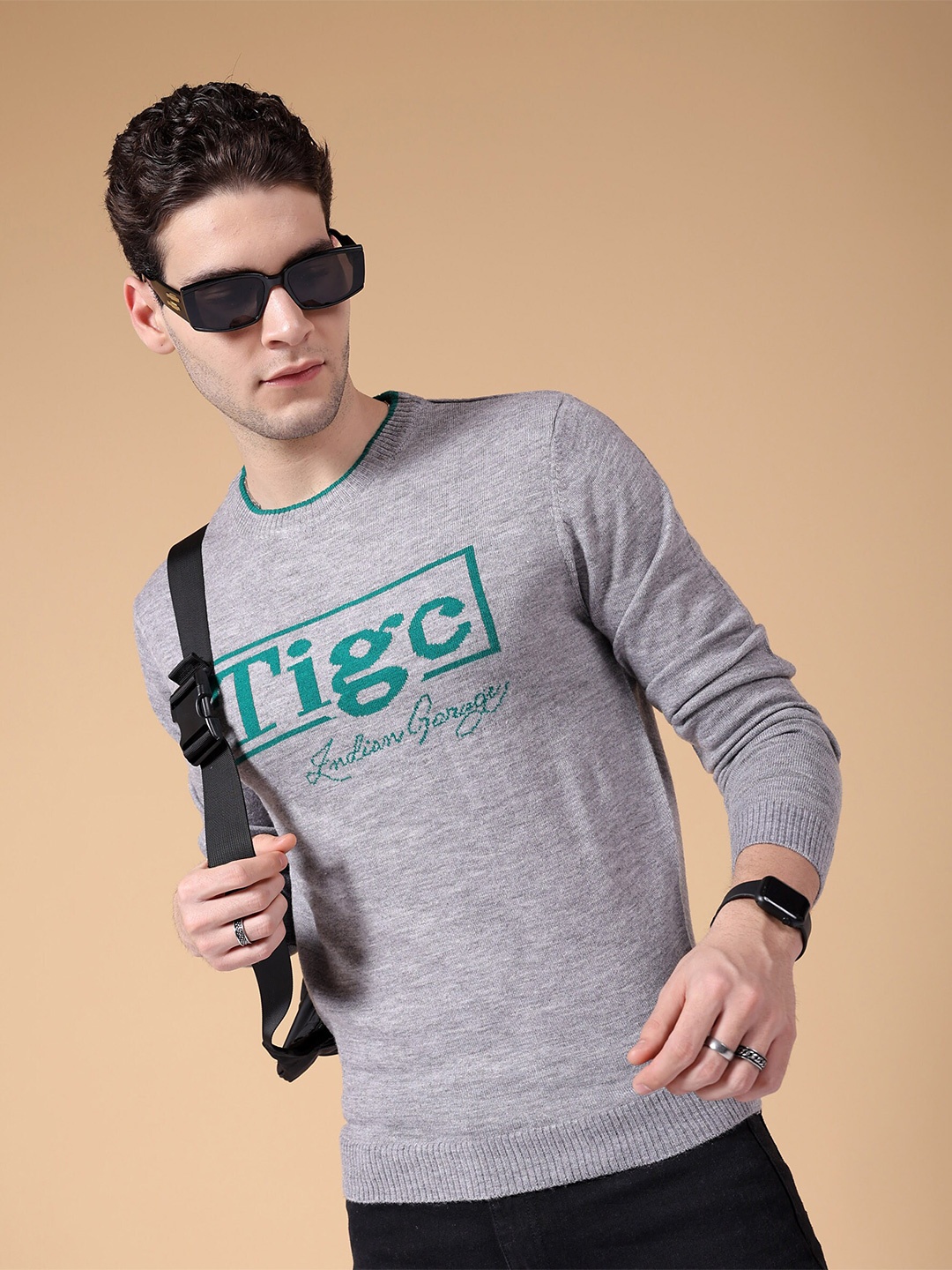 

The Indian Garage Co Typography Printed Pullover Sweater, Grey