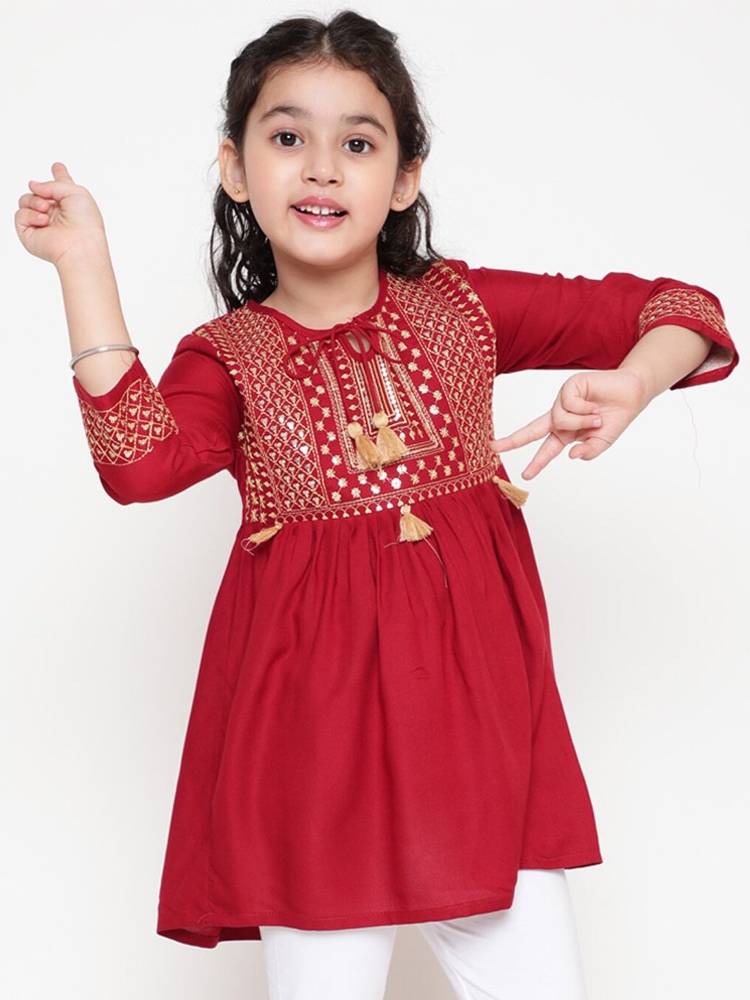 

BAESD Girls Ethnic Motifs Embroidered A-Line Kurti, Maroon