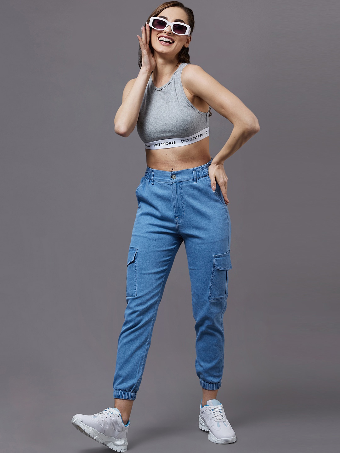 

The Roadster The Lifestyle Co. Women High-Rise Stretchable Light Weight Denim Joggers, Blue