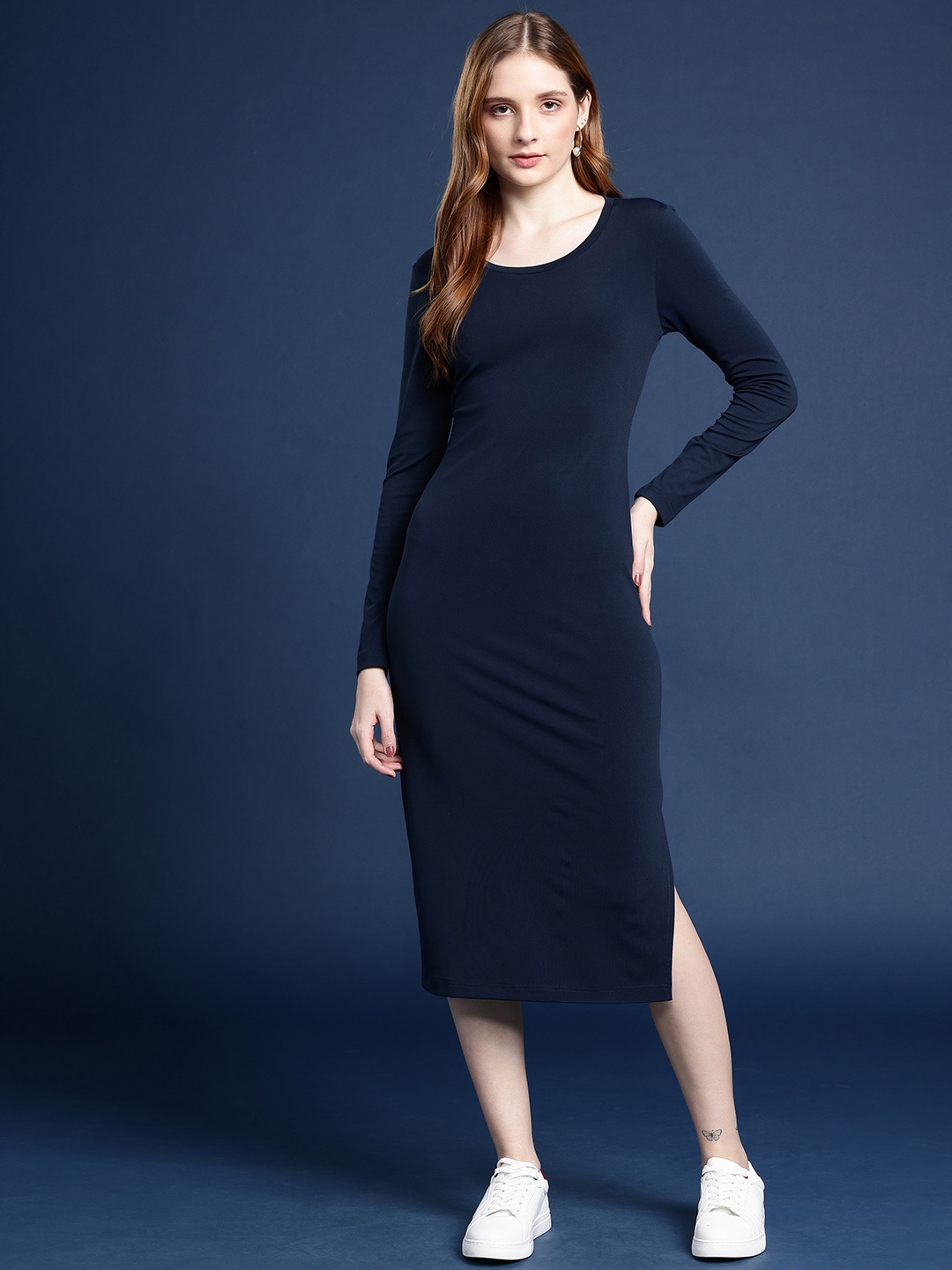 

Mast & Harbour Solid Bodycon Midi Dress, Navy blue