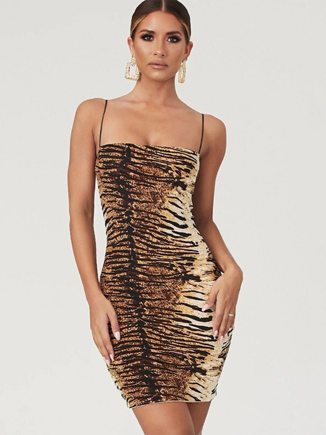 

StyleCast Brown Abstract Printed Bodycon Mini Dress