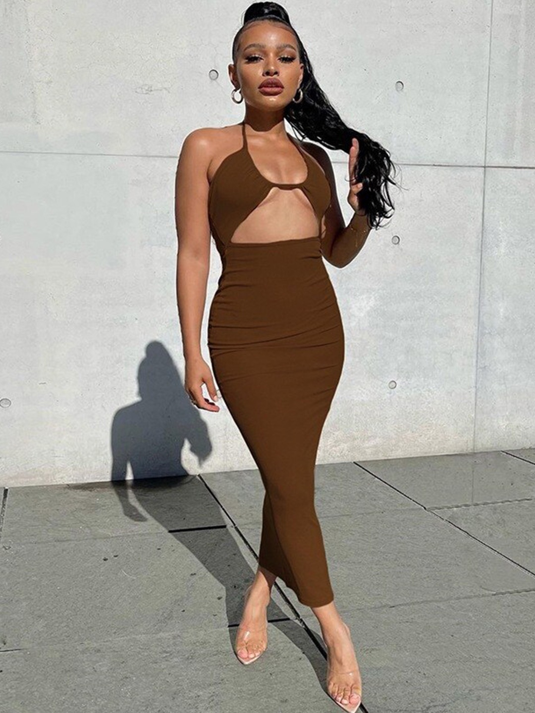 

StyleCast Brown Sleeveless Midi Bodycon Dress
