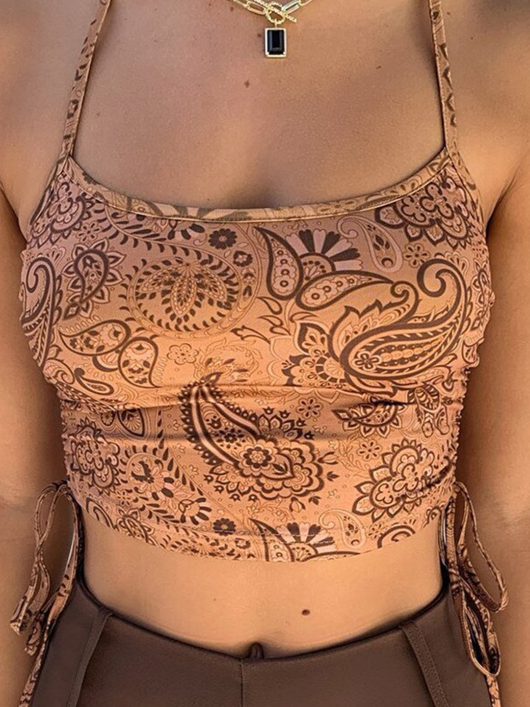 

StyleCast Ethnic Motifs Printed Sleeveless Top, Brown